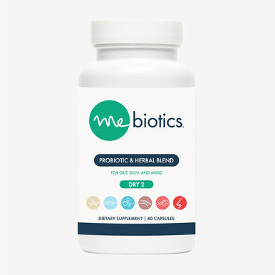 Mebiotics Probiotic & Herbal Supplement Dry 2 - Bacillus Subtilis + Lemon Balm for Skin + Gut Health - Oral Probiotics to Support Gut, Mind, & Skin - for Dry Skin Types (60 Capsules)