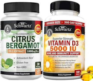 Bioschwartz High Strength Vitamin D3 5000 Iu 125 Mcg (1 Year Supply) Plus 1000Mg Citrus Bergamot Supplement (1 Month Supply)