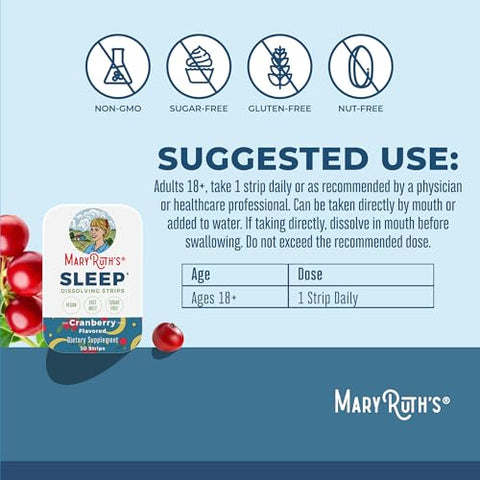 Sleep Dissolving Strips By Maryruth'S L Theanine Chamomile Flower Melatonin 5Mg Valerian Root Vitamin B6 Sugar Free Cranberry Flavor Vegan Gluten Free Dairy Free 30 Count
