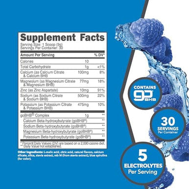 Ketologic Keto Electrolyte Powder (Blue Raspberry) 30 Servings Sugar Hydration Drink Mix With Gobhb Complex