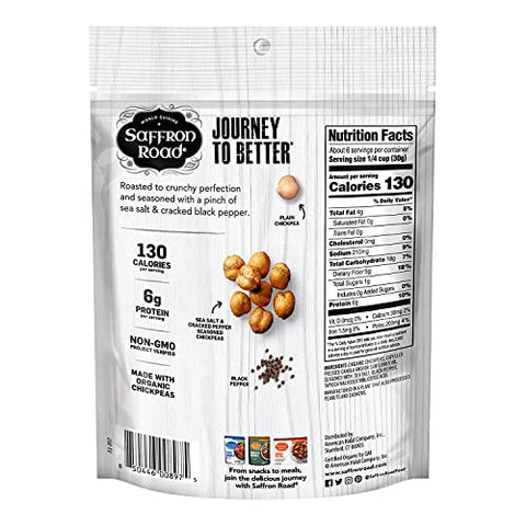 Saffron Road Organic Crunchy Chickpea SnacksGluten NonGMO Halal Kosher Vegan (Sea Salt and Cracked Pepper 6 oz (4 Pack))