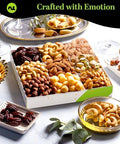 NUT CRAVINGS - Purim Mishloach Manot Mixed Nuts Gift Basket in White Gold Box (9 Assortments) Ramadan Gifts Treats for Adults, Food Arrangement, Healthy Snack Care Package, Kosher
