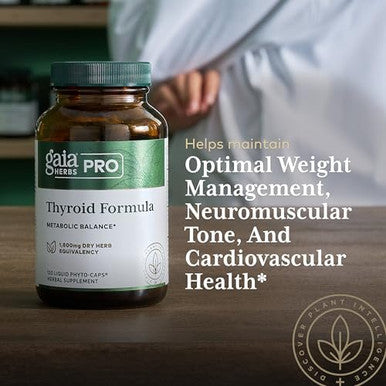 Gaia Herbs Pro Thyroid Formula Supports Cardiovascular & Metabolic Health With Ashwagandha Root Schisandra Berry Kelp & Brown Seaweed Vegan & Gluten 120 Liquid Phytocaps (60 Servings)