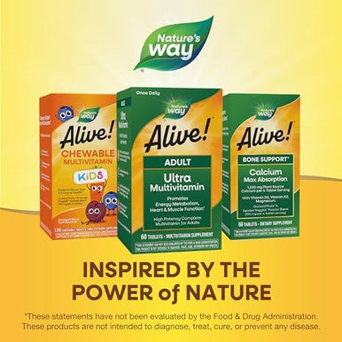Nature'S Way Alive Adult Ultra Multivitamin, Promotes Energy Metabolism, Heart & Muscle Function, With B-Vitamins Including Methylated B12, Gluten Free, 60 Tablets (Packaging May Vary)
