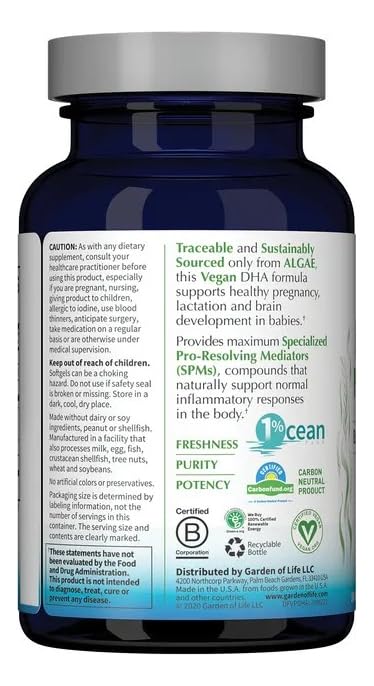 Garden Of Life Dr. Formulated Prenatal Vegan Dha - Certified Vegan Omega 3 Supplement With 400Mg Dha Dpa From Algal Omega 3 In Triglyceride Form Non-Gmo 30 Softgels