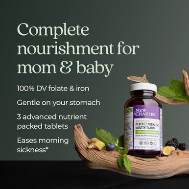 Chapter Advanced Perfect Prenatal Vitamins, 270Ct, Made With Organic, Non-Gmo Ingredients For Healthy Baby & Mom - Folate (Methylfolate), Whole-Food Fermented Iron, Vitamin D3 + Ginger