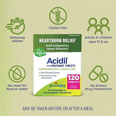 Boiron Acidil For Relief Of Acid Reflux Heartburn Indigestion And Upset Stomach (2 Pack Of 60)