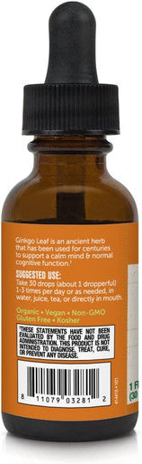 BareOrganics Ginkgo Liquid Drops, Herbal Supplement, 1 Ounce