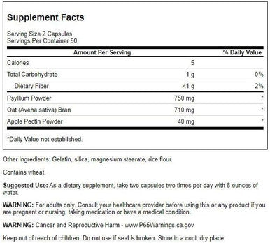 Swanson Tri-Fiber Complex - Digestive Health Supplement Made with Psyllium Oat Bran '&' Apple Pectin - (100 Capsules) 2 Pack