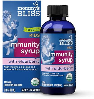 Mommy's Bliss Organic Elderberry Syrup and Immunity Boost With Vitamins Prebiotics and Echinacea for Kids and Adults 1 yr+ 3 Fl Oz