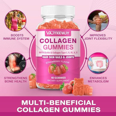 2-Pack Collagen Gummies For Women & Men - With Biotin, Vitamin C, & Zinc For Skin Radiance, Hair Growth, Strong Nails, & Joint Support, 120 Count