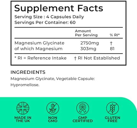 Pure Magnesium Glycinate (Bisglycinate) 240 Vegan Capsules 2 Month Supply High Strength 300mg Elemental Bioavailable Chelated Supplement for Sleep Muscle Cramps UK Made Love Life Supplements