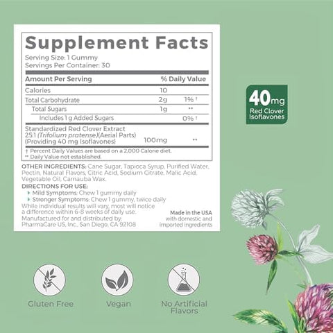 Promensil Red Clover Menopause Supplement For Hot Flashes For Women Hormone Balance For Menopause Night Sweat Support Vitamins With Isoflavones Vegan Gummies Hibiscus Flavor 30 Day Supply