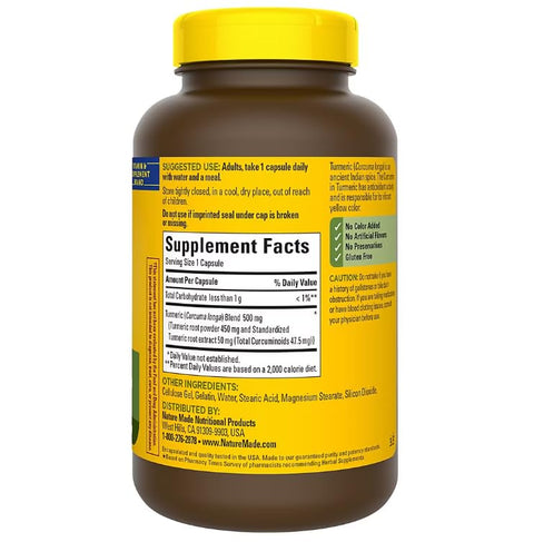 Nature Made Turmeric Curcumin With Standardized Extract Herbal Supplement Provides Antioxidant Benefits 180 Capsules