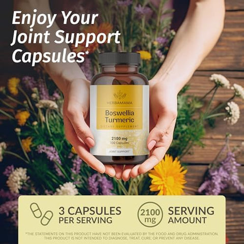 Herbamama Boswellia Turmeric And Mullein Leaf Capsules Kit - Bundle Of 2100 Mg Boswellia Turmeric & 1200 Mg Mullein Leaf Capsules - Vegan Non Gmo Gelatin- - 2 Pack