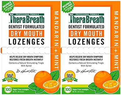Therabreath Dry Mouth Lozenges With Zinc 100 Lozenges Mandarin Mint 100 Count (Pack Of 2)