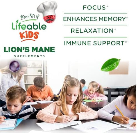 Lifeable Lions Mane Gummies For Kids Great Tasting Lions Mane Mushroom Supplement Vegan Kosher Nongmo Kids Mushroom Gummies Brain Support 60 Count