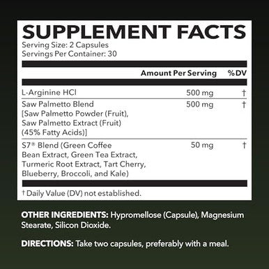 Larginine 500Mg And Saw Palmetto 500Mg Nitric Oxide And Prostate Health Supplements For Men 60 Count Endurance And Urinary Tract Function Support 1 Month Supply Vegan Nongmo Capsules