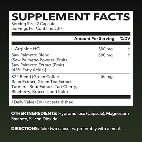 Havasu Nutrition L-Arginine 500Mg And Saw Palmetto 500Mg - Nitric Oxide And Prostate Health Supplements For Men - 60 Count - Endurance And Urinary Tract Function Support - 1 Month Supply - Vegan Non-Gmo Capsules