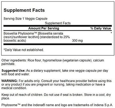 Swanson Standardized Boswellia Phytosome 300 Milligrams 60 Veg Capsules