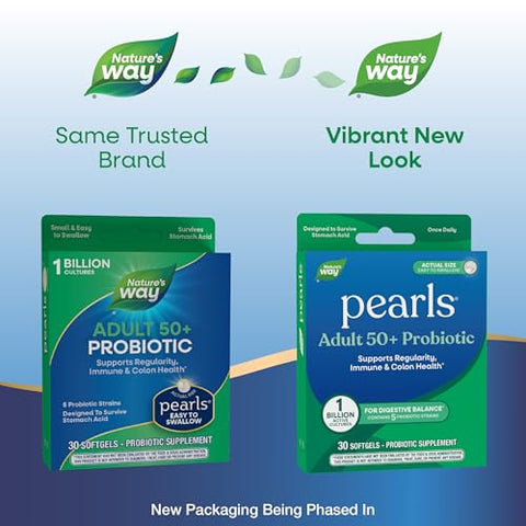 Nature'S Way Pearls Adult 50 Probiotic Probiotics For Digestive Health Supports Regularity Immune & Colon Health 1 Billion Cultures No Refrigeration Needed 30 Softgels