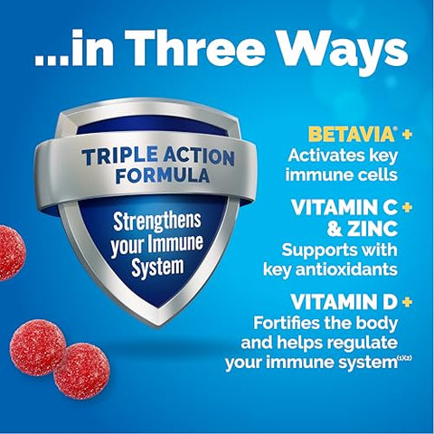 Emergen-C Immune Triple Action Immune Support Gummies Betavia (R) 1000Mg Vitamin C B Vitamins Vitamin D And Antioxidants Raspberry 45 Count