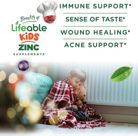 Lifeable Zinc Gummies for Kids |15mg Great Tasting Kids Zinc Supplements GMO Free Vegetarian Zinc Vitamins for Healthy Skin and Immune Support for Kids and Children 90 Gummies