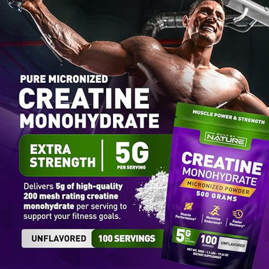 Built By Nature Creatine Monohydrate Powder 100 Servings 500 Grams