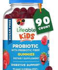Lifeable Sugar Probiotics With Prebiotics Fiber For Kids " Great Tasting Natural Flavor Gummy Supplement " Keto Friendly Probiotic Chewable " 90 Gummies