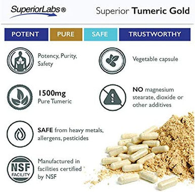 Superior Labs Organic Turmeric Curcumin 95 curcuminoids with BioPerine Pure NonGMO 1500mg Organic Blend Zero Synthetic Additives Powerful Formula Joint Knees Hips Immune System