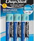 Chapstick Moisturizer 2-In-1 Lipcare Spf 15 Cool Mint 3-Pack ÃƒÂ¢Ã¢â€šÂ¬Ã¢â‚¬Å“ÃƒÂ¢Ã¢â€šÂ¬Ã‚Â¯Sunscreen Lip Balm With Aloe Vera And Vitamin E 0.15 Ea