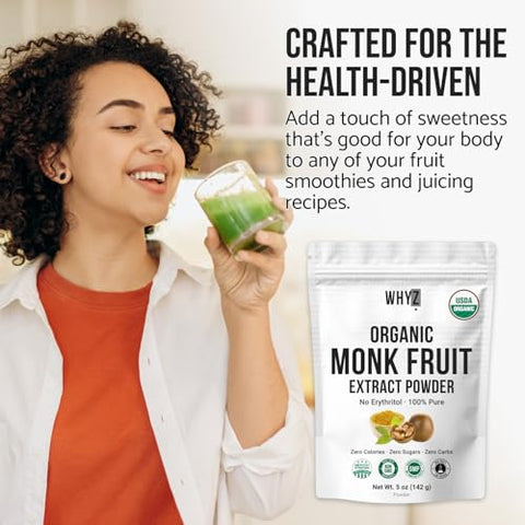 Organic Monk Fruit Extract, 5 oz, Pure Monk Fruit Sweetener Organic No Erythritol and Zero Calorie, Sugar Substitute, Powdered Monkfruit Sweetener Keto and Paleo Diet Friendly, 458 Servings