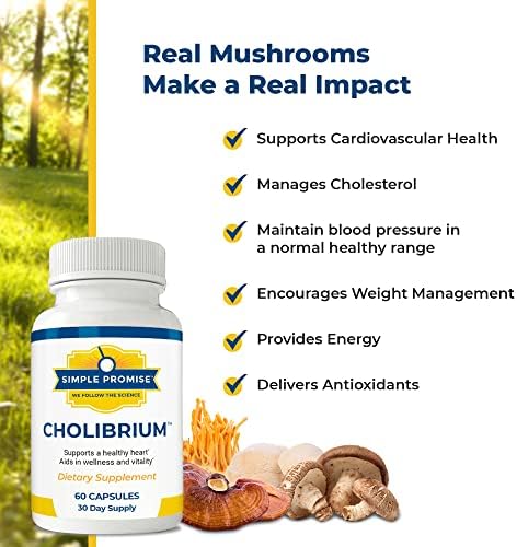 Simple Promise - Cholibrium - Mushroom Supplement With Lions Mane - Heart And Cholesterol Support 60 Capsules