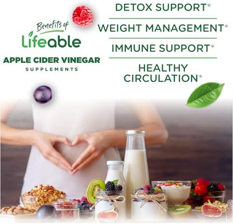 Lifeable Apple Cider Vinegar Gummies With Mother 1000 Mg Advanced Acv For Detox & Cleansing Supports Metabolism Digestion & Energy 60 Gummies For Weight Loss And Belly Fat