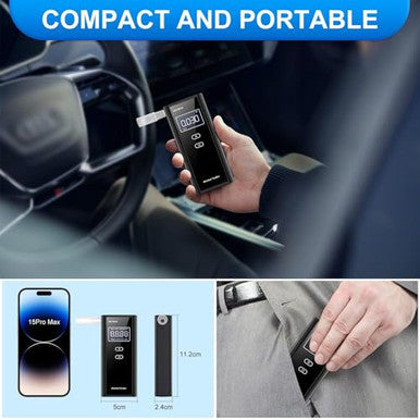 Homealexa Breathalyzer For Alcohol Portable Alcohol Tester With Digital Bac Display High Accuracy Sensor 3-5S Fast Test Personal Breathalyzer With 10 Mouthpieces For Home Party Use