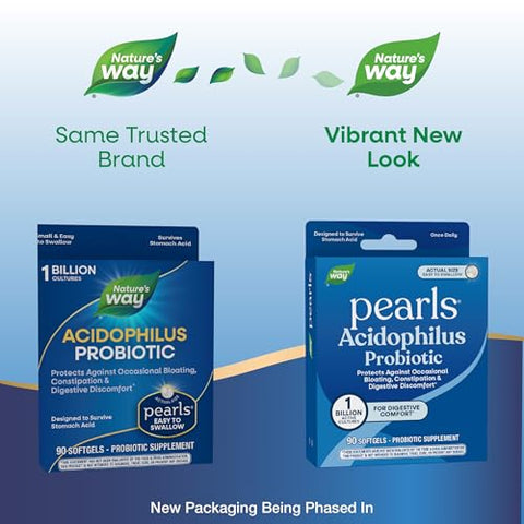 Nature'S Way Probiotic Pearls Acidophilus Supports Digestive Balance & Gut Health Reduce Occasional Constipation And Bloating 1 Billion Cultures 90 Softgels