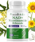 Nad+ Supplement 910Mg- Liposomal Nicotinamide Riboside (Nr) And Resveratrol Quercetin - Natural Nad Supplement, Support Energy And Dna Repair, Longevity, Anti Aging And Cellular Health (120 Capsules)