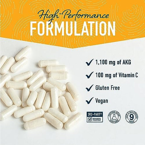 Smnutrition Akg Supplement 1100Mg Per Serving Arginine Alpha Ketoglutarate With Calcium + Vitamin C Aakg Supplement For Healthy Aging Longevity Energy And Focus 180 Aakg Capsules Vegan Nongmo