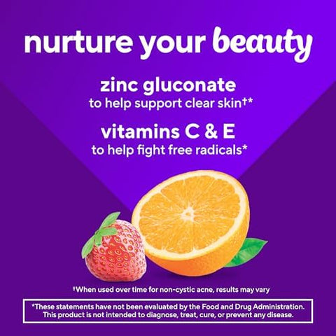 vitafusion Daily Complexion Care (1) Beauty Supplement Helps Support Clear Skin (1) (2) with Zinc Gluconate Plus Vitamins E and C Tangerine Strawberry Flavor 60 Count