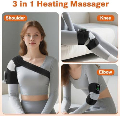 Flaremore Cordless Heated Knee Massager With Vibration Heated Knee Brace Wrap Heating Knee Pad For Knee Elbow Knee Heating Pad For Arthritis With 6 Heating Levels 3 Massage Modes&Timer (Black+White)