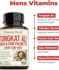 Vimerson Health Multivitamin for Men and Tongkat Ali for Men with Horny Goat Weed Maca Root Powder Tribulus Terrestris Saw Palmetto Extract