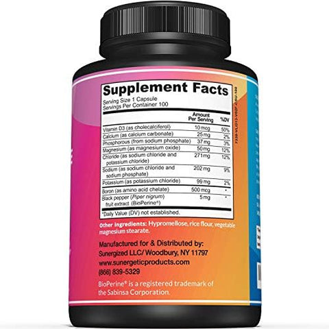 Sunergetic Premium Electrolyte Capsules " Support For Keto Low Carb Rehydration & Recovery Electrolyte Tablets " Includes Electrolyte Salts Magnesium Sodium Potassium " 100 Capsules