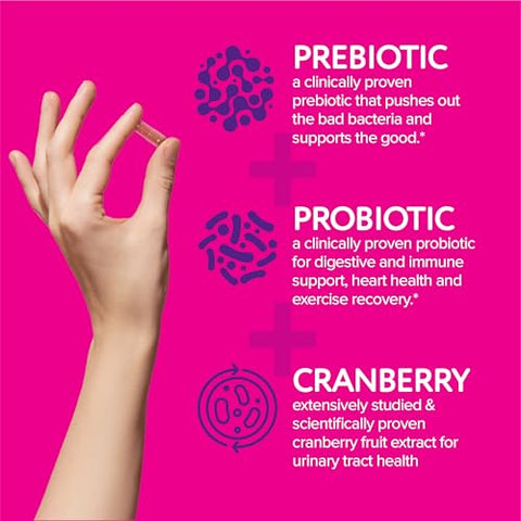Florajen Women S Triple-Action Probiotic Prebiotic Probiotic Cranberry For Vaginal Digestive & Immune Support - Fast-Acting - Clinically-Studied - Gluten-Free & Vegan 30-Count