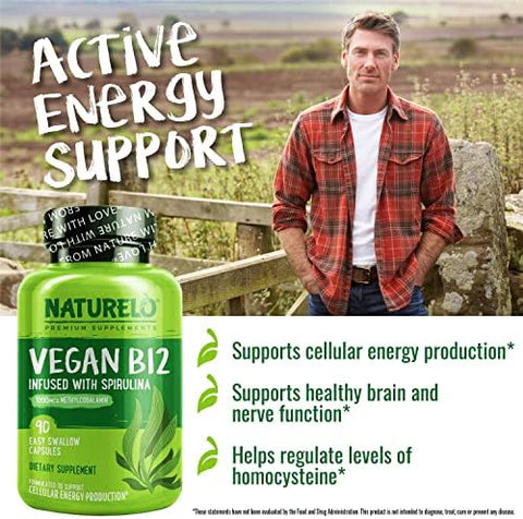 Naturelo Vitamin D Plant Based From Lichen 180 Mini Capsules Vegan B12 1000 Mcg Methylcobalamin 90 Capsules
