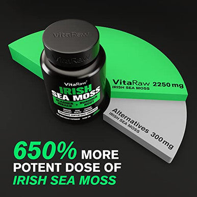 VitaRaw Organic Irish Sea Moss Capsules 2400 mg Burdock Root and Bladderwrack Powder Real Seamoss Pills for Immune Support Joint and Gut Health Help Raw Sea Moss Advanced Herbal Supplement