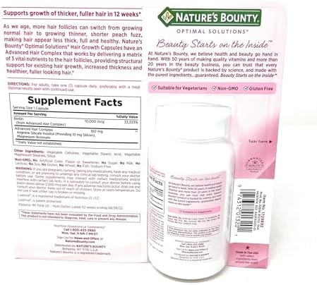 NatureS Bounty Hair Growth Supplement 1 Per Day Clinically Shown To Support Thicker Fuller Hair With Biotin Silicon and Arginine 90 Capsules