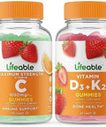 Lifeable Vitamin C 1050Mg + Vitamin D3 + Vitamin K2 Gummies Bundle Great Tasting Vitamin Supplement Gluten Gmo Chewable Gummy