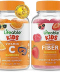 Lifeable Vitamin C Kids + Prebiotic Fiber Kids Gummies Bundle Great Tasting Vitamin Supplement Gluten Gmo Chewable Gummy