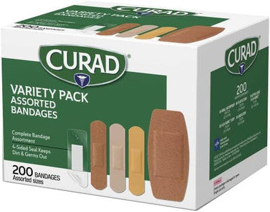 Curad Assorted Adhesive Bandages 4-Sided Seal Variety Pack 200 Count (Pack of 1)