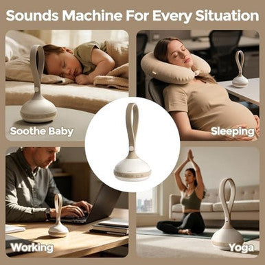 Evoceler Portable White Noise Sound Machine For Baby Adult With 9 Soothing Sound Memory Function 64H Powerful Battery For Home Travel Office Toddler Lock Reinforced Clip Baby Registry White